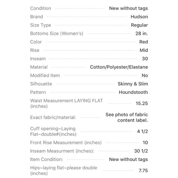 NWOT Hudson Nico Super Skinny Jeans Grid 28x30💕💕 - Picture 8 of 8